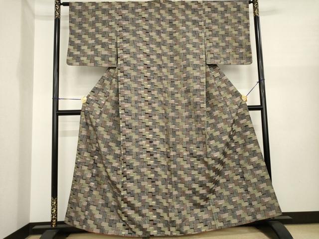 平和屋着物●上質な紬　幾何学文様　正絹　逸品　AABI3779ck