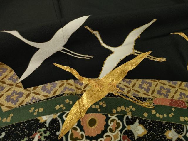 平和屋着物●世界的ファッションデザイナー　山本寛斎　kansaiブランド　駒刺繍　飛鶴正倉院花文　金彩　正絹　逸品　AABI3780ck