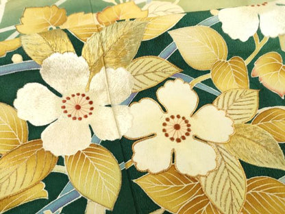平和屋着物●豪華色留袖　刺繍　草花文　暈し染め　正絹　逸品　AABI3783ck