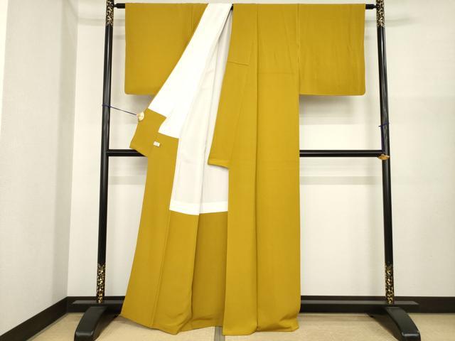 平和屋着物●上質な色無地　山吹茶色　正絹　逸品　AABI3784ck