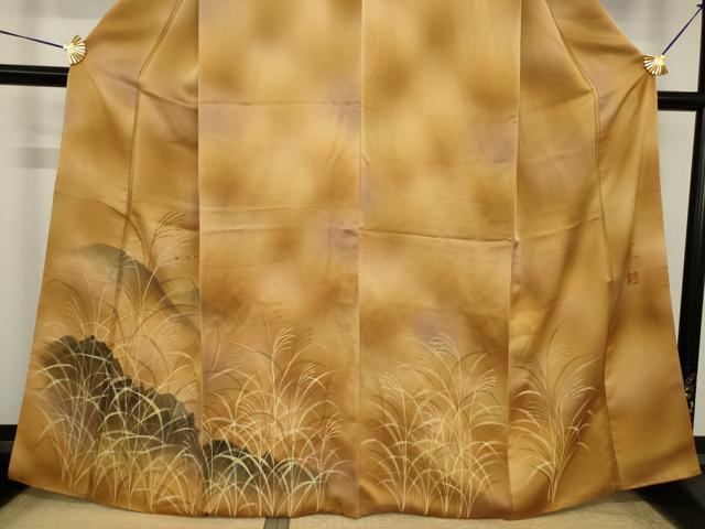平和屋着物●巨匠　前田華清　手描き　訪問着　手描き　遠山飛鳥文　暈し染め　正絹　逸品　AABI3792ck