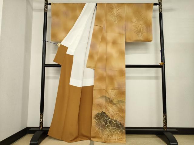平和屋着物●巨匠　前田華清　手描き　訪問着　手描き　遠山飛鳥文　暈し染め　正絹　逸品　AABI3792ck