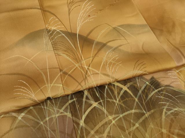 平和屋着物●巨匠　前田華清　手描き　訪問着　手描き　遠山飛鳥文　暈し染め　正絹　逸品　AABI3792ck