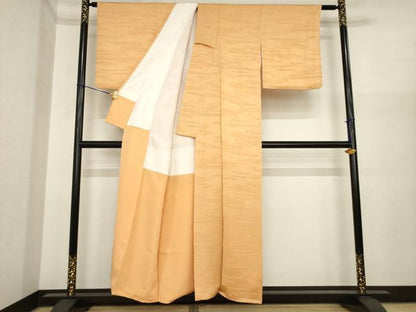平和屋着物●上質な色無地　流水地紋　小麦色　正絹　逸品　AABI3800ck