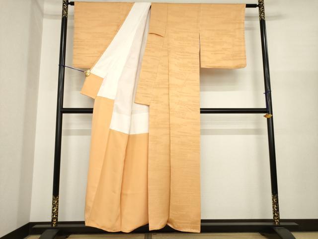 平和屋着物●上質な色無地　流水地紋　小麦色　正絹　逸品　AABI3800ck