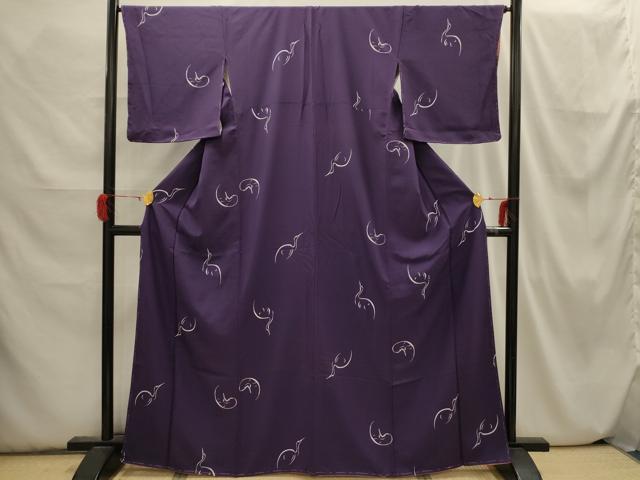 平和屋着物▽上質な小紋　単衣　手描き　飛鶴文　正絹　逸品　AABG8843jh 平和屋着物▽上質な小紋 単衣 更紗花鳥文 暈し染め 金彩 正絹 逸品