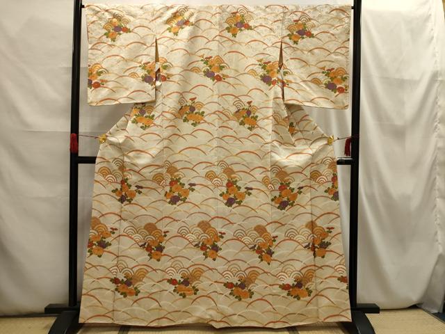 平和屋着物■上質な小紋 花青海波 金通し地 正絹 逸品 AABI3810sx