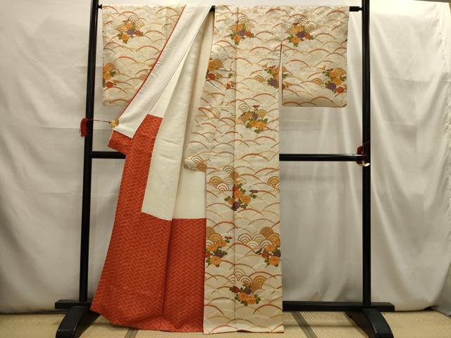 平和屋着物■上質な小紋 花青海波 金通し地 正絹 逸品 AABI3810sx