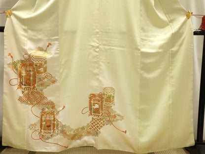 平和屋着物■訪問着 駒刺繍 貝桶吉祥花文 暈し染め 金彩 正絹 逸品 AABI3819sx