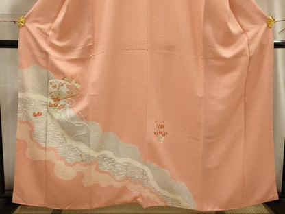 平和屋着物■訪問着 駒刺繍 絞り 流水扇面花文 正絹 逸品 AABI3825sx