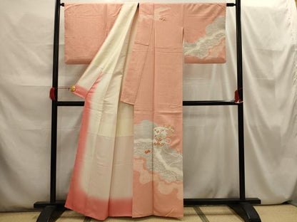 平和屋着物■訪問着 駒刺繍 絞り 流水扇面花文 正絹 逸品 AABI3825sx