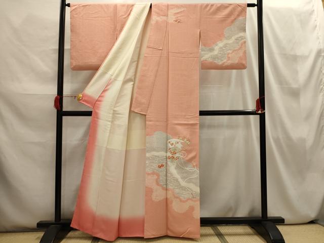 平和屋着物■訪問着 駒刺繍 絞り 流水扇面花文 正絹 逸品 AABI3825sx