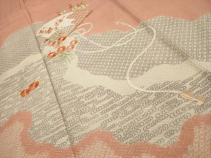 平和屋着物■訪問着 駒刺繍 絞り 流水扇面花文 正絹 逸品 AABI3825sx