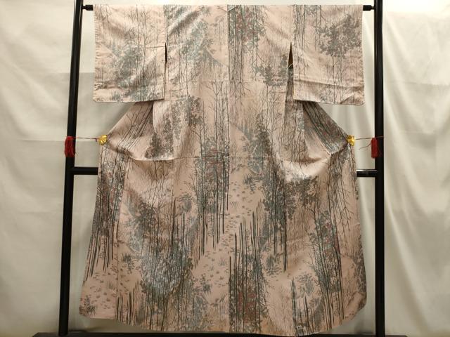 平和屋着物■上質な小紋 樹林文 銀糸 正絹 逸品 AABI3828sx
