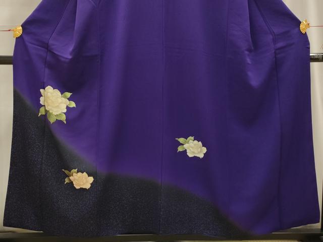 平和屋着物●極上　訪問着　草花文　暈し染め　紫黒色地　逸品　CZAA4665s6 平和屋着物○訪問着 作家物 孝美 辻が花 舞花文 正絹 逸品 AABF3610ck
