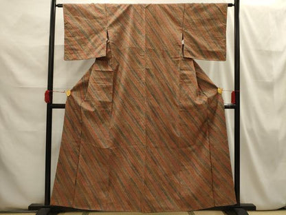 平和屋着物■上質な小紋 紬地 斜縞 正絹 逸品 AABI3843sx