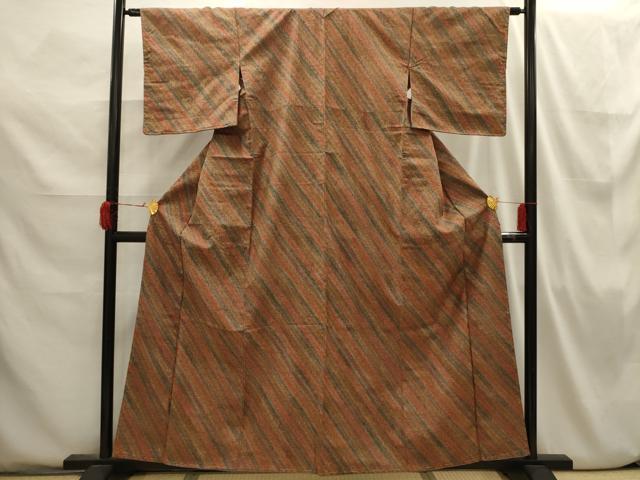 平和屋着物■上質な小紋 紬地 斜縞 正絹 逸品 AABI3843sx