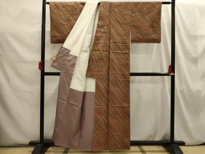 平和屋着物■上質な小紋 紬地 斜縞 正絹 逸品 AABI3843sx