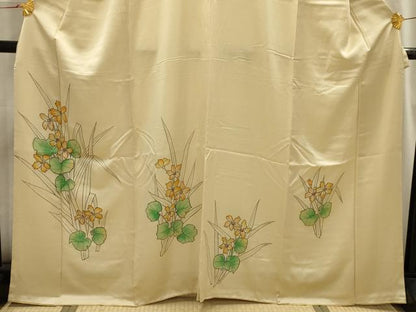 平和屋着物■訪問着 手描き 草花文 正絹 逸品 AABI3844sx