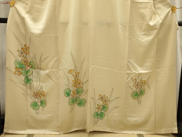 平和屋着物■訪問着 手描き 草花文 正絹 逸品 AABI3844sx