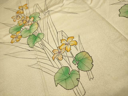 平和屋着物■訪問着 手描き 草花文 正絹 逸品 AABI3844sx