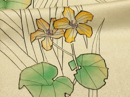 平和屋着物■訪問着 手描き 草花文 正絹 逸品 AABI3844sx