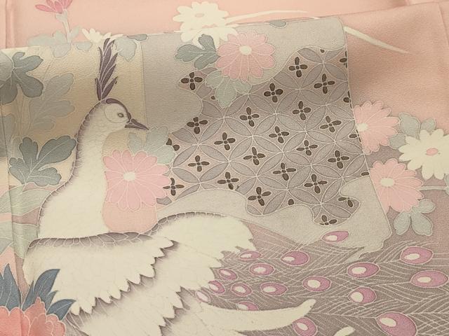 平和屋着物■訪問着　孔雀花文　正絹　逸品　AABI3848sx