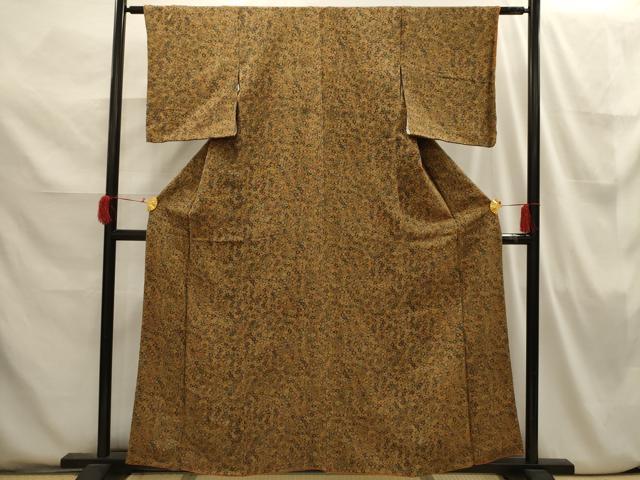 平和屋着物■上質な小紋 亀甲花文 鬼しぼ縮緬 正絹 逸品 AABI3855sx
