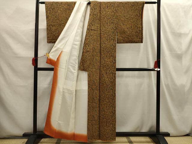 平和屋着物■上質な小紋 亀甲花文 鬼しぼ縮緬 正絹 逸品 AABI3855sx