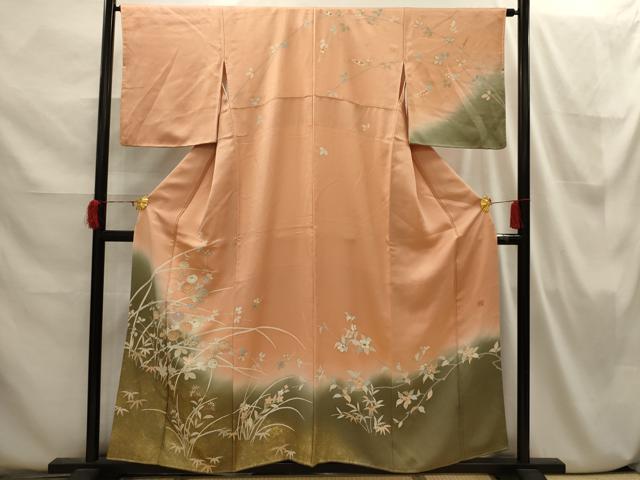 平和屋着物■訪問着 作家物 刺繍 枝花文 暈し染め 金彩 正絹 逸品 AABI3857sx