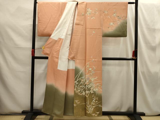 平和屋着物■訪問着 作家物 刺繍 枝花文 暈し染め 金彩 正絹 逸品 AABI3857sx