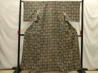平和屋着物■上質な小紋 型染め 更紗花文 正絹 逸品 AABI3864sx