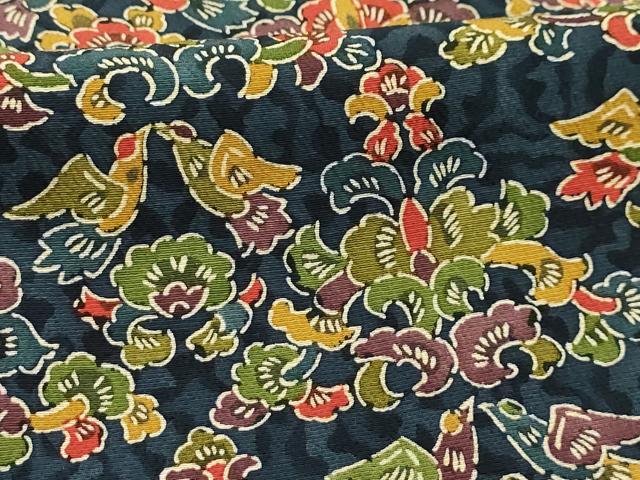平和屋着物●上質な小紋　型染め　向かい鳥更紗花文　金彩　正絹　逸品　AABH4249ck 平和屋着物○上質な小紋 型染め 向かい鳥更紗花文 金彩 正絹 逸品