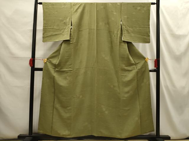 平和屋着物■上質な色無地 刺繍 流水草花地紋 根岸色 金糸 正絹 逸品 AABI3868sx