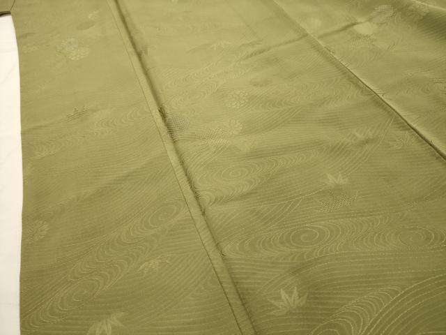 平和屋着物■上質な色無地 刺繍 流水草花地紋 根岸色 金糸 正絹 逸品 AABI3868sx