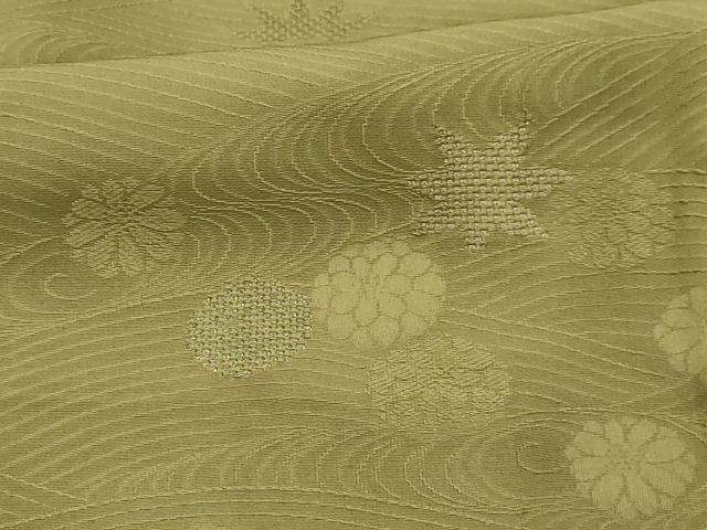 平和屋着物■上質な色無地 刺繍 流水草花地紋 根岸色 金糸 正絹 逸品 AABI3868sx