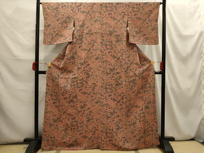 平和屋着物■上質な小紋 草木染 鳳凰花風景文 鬼しぼ縮緬 正絹 逸品 AABI3875sx