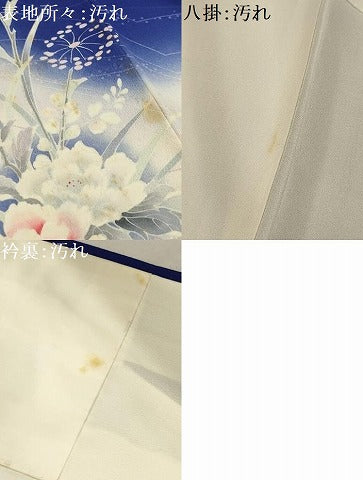 平和屋着物▽上質な小紋　単衣　流水花文　正絹　逸品　AABG8674jh 平和屋着物□上質な小紋 型染め 流水花文 正絹 逸品 AABI3858sx