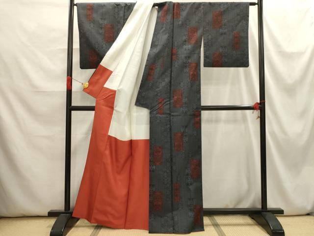 平和屋着物▽本場大島紬　単衣　幾何学花文　正絹　逸品　AABB2438fy 平和屋着物□極上 本場大島紬 白大島 単衣 総絣 道長花文 逸品 未使用