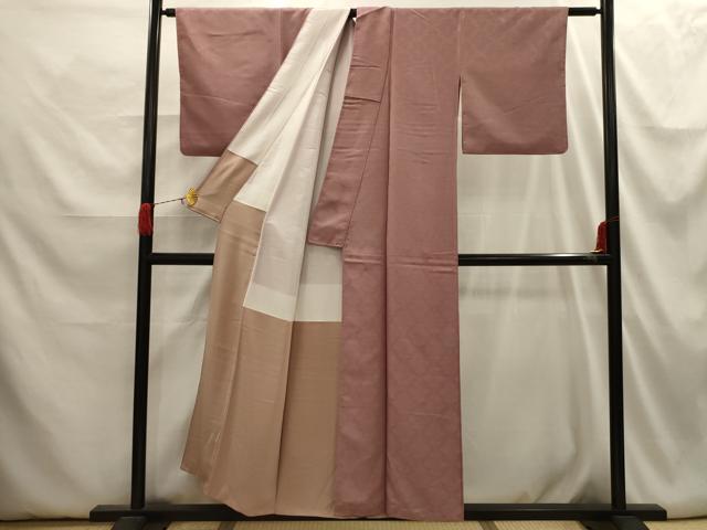 平和屋着物■上質な色無地　松皮菱花地紋　鴇浅葱色　正絹　逸品　AABI3884sx