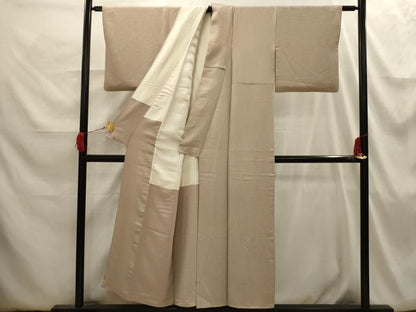 平和屋着物■上質な色無地 枝葉地紋 白茶色 正絹 逸品 AABI3887sx
