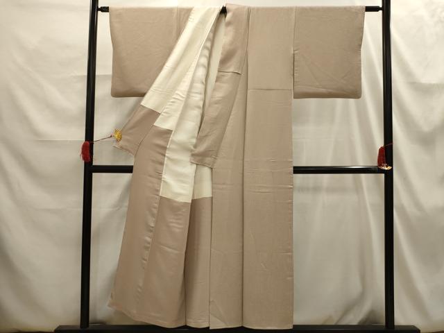 平和屋着物■上質な色無地 枝葉地紋 白茶色 正絹 逸品 AABI3887sx