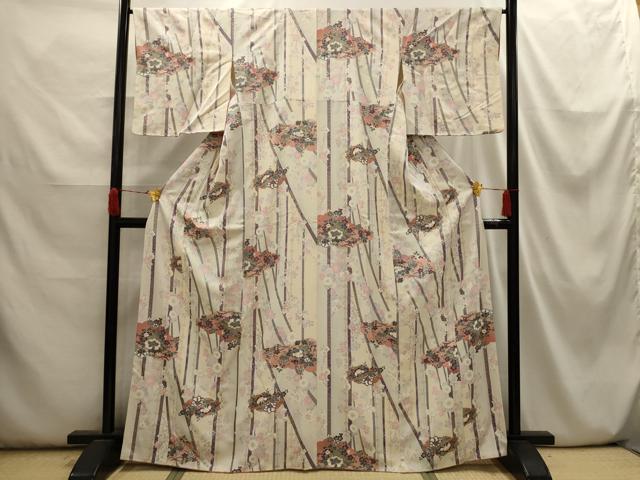 平和屋着物■上質な小紋　雲取り花文　金銀彩　正絹　逸品　AABI3902sx