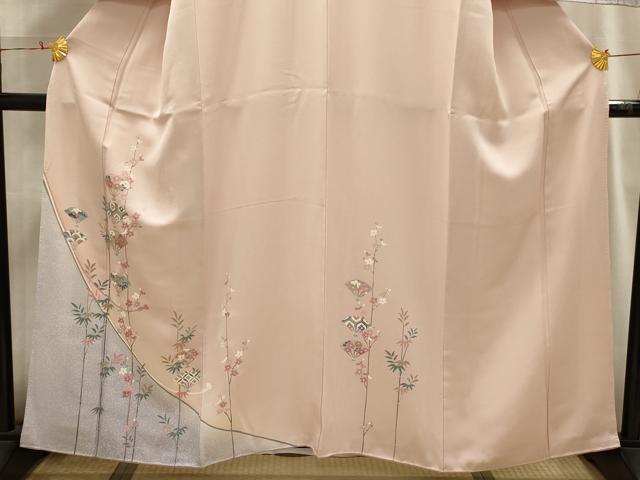 平和屋着物■訪問着　扇面笹梅文　暈し染め　金銀彩　正絹　逸品　AABI3907sx