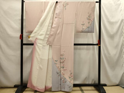 平和屋着物■訪問着　扇面笹梅文　暈し染め　金銀彩　正絹　逸品　AABI3907sx