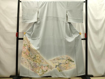平和屋着物■豪華色留袖　駒刺繍　孔雀花文　暈し染め　金彩　正絹　逸品　AABI3910sx