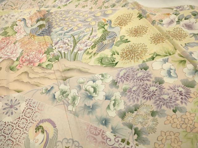 平和屋着物■豪華色留袖　駒刺繍　孔雀花文　暈し染め　金彩　正絹　逸品　AABI3910sx