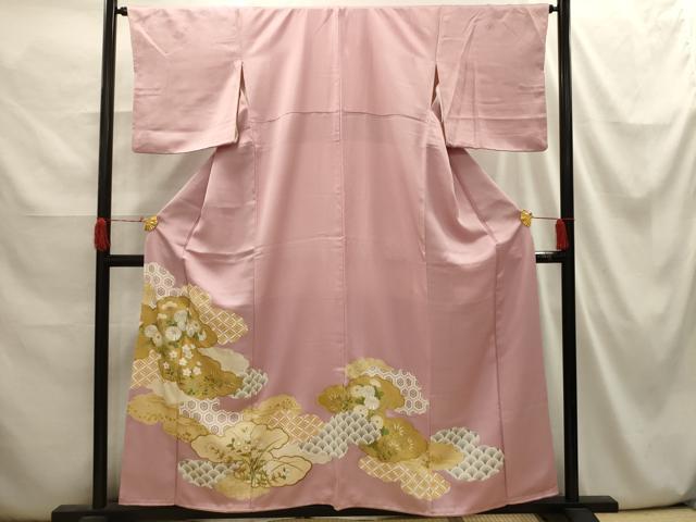 平和屋着物■豪華色留袖　駒刺繍　雲取り吉祥花文　金彩　正絹　逸品　AABI3911sx