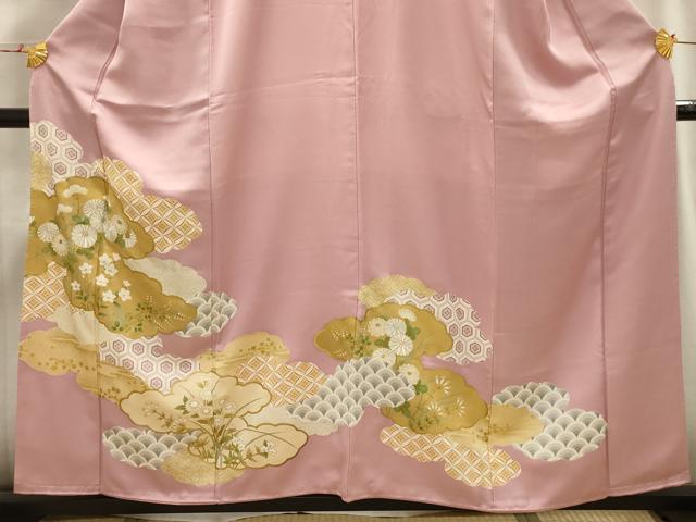 平和屋着物■豪華色留袖　駒刺繍　雲取り吉祥花文　金彩　正絹　逸品　AABI3911sx