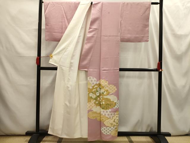 平和屋着物■豪華色留袖　駒刺繍　雲取り吉祥花文　金彩　正絹　逸品　AABI3911sx